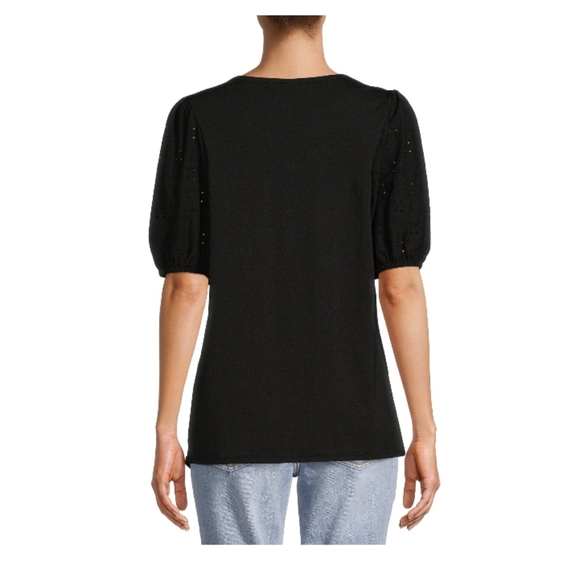 TIME AND TRU BLACK EYELET SHORT SLEEVE MATERNITY TOP - Picture 2 of 9